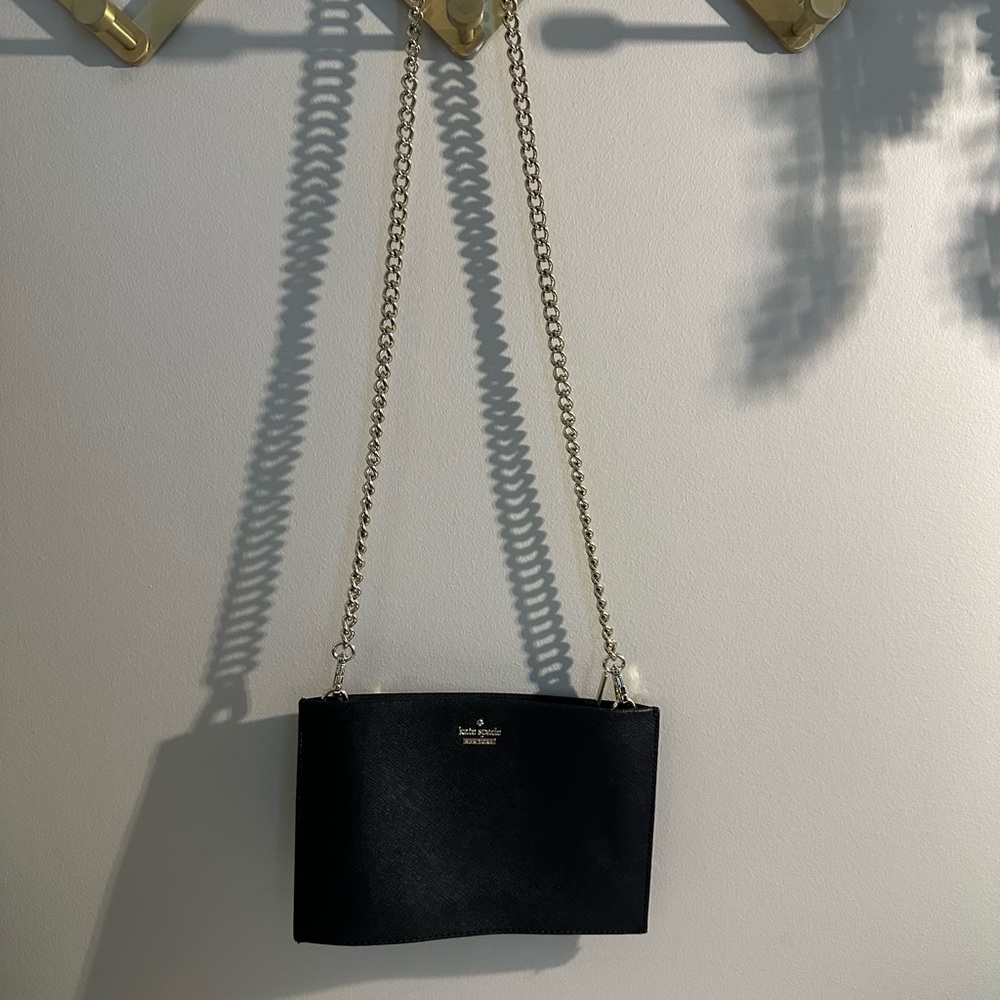 Kate Spade black leather clutch with removable chain